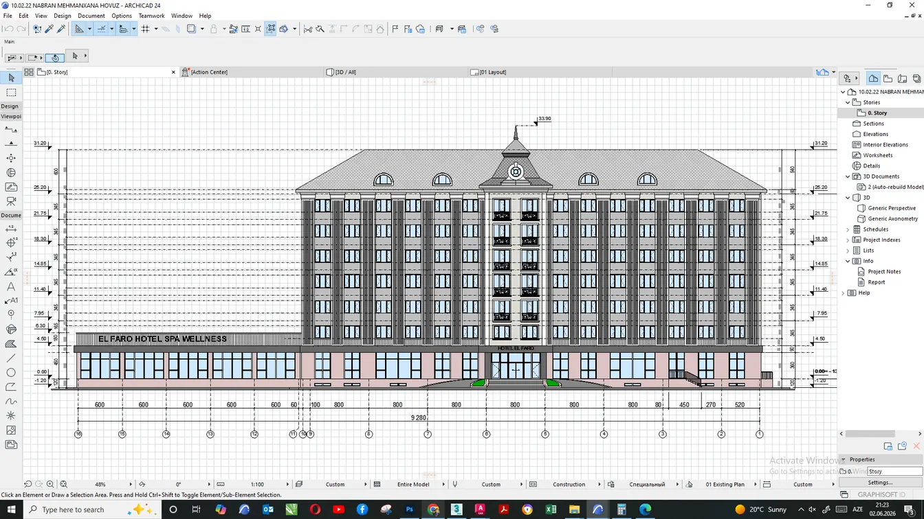 El Faro Hotel & Spa CAD elevation drawing and dimension plan