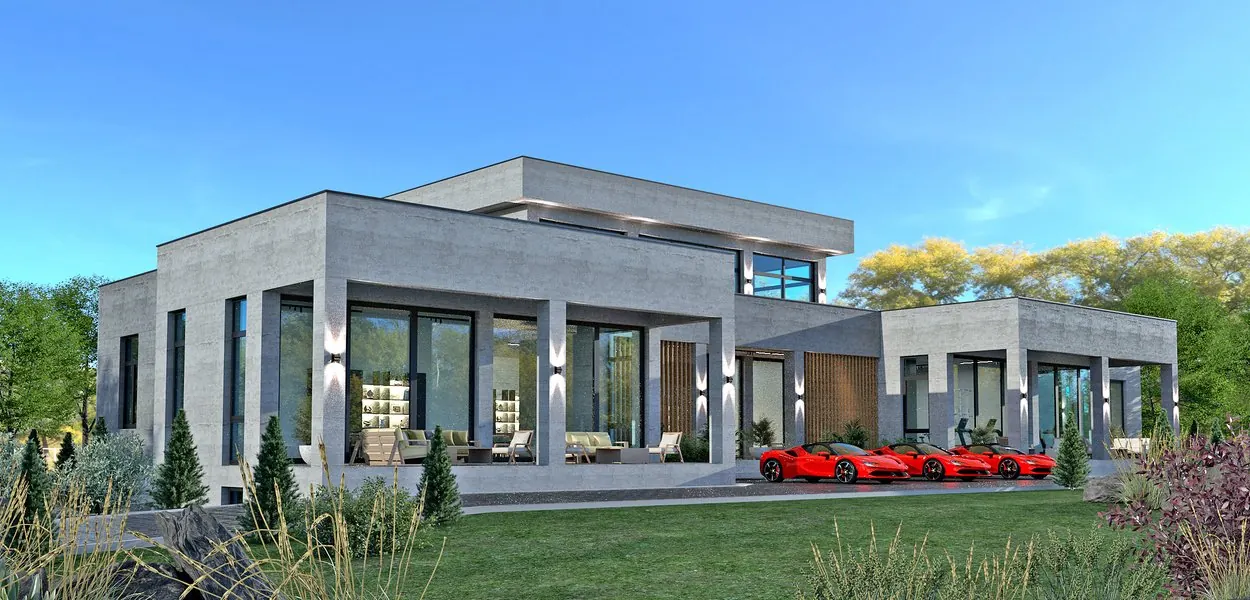 Private Villa Collection — Part 1: Modern Minimalist — Luxury private villa with integrated sunken outdoor lounge and illuminated infinity pool