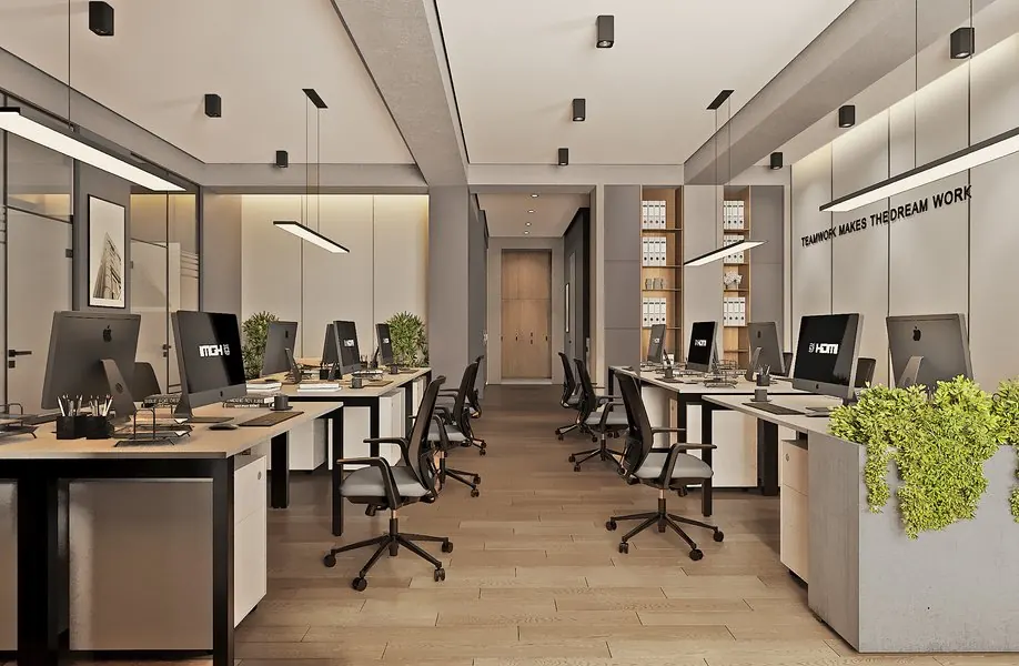 Office Interior Design — Informal collaborative zone with high bench seating and breakout coffee corner